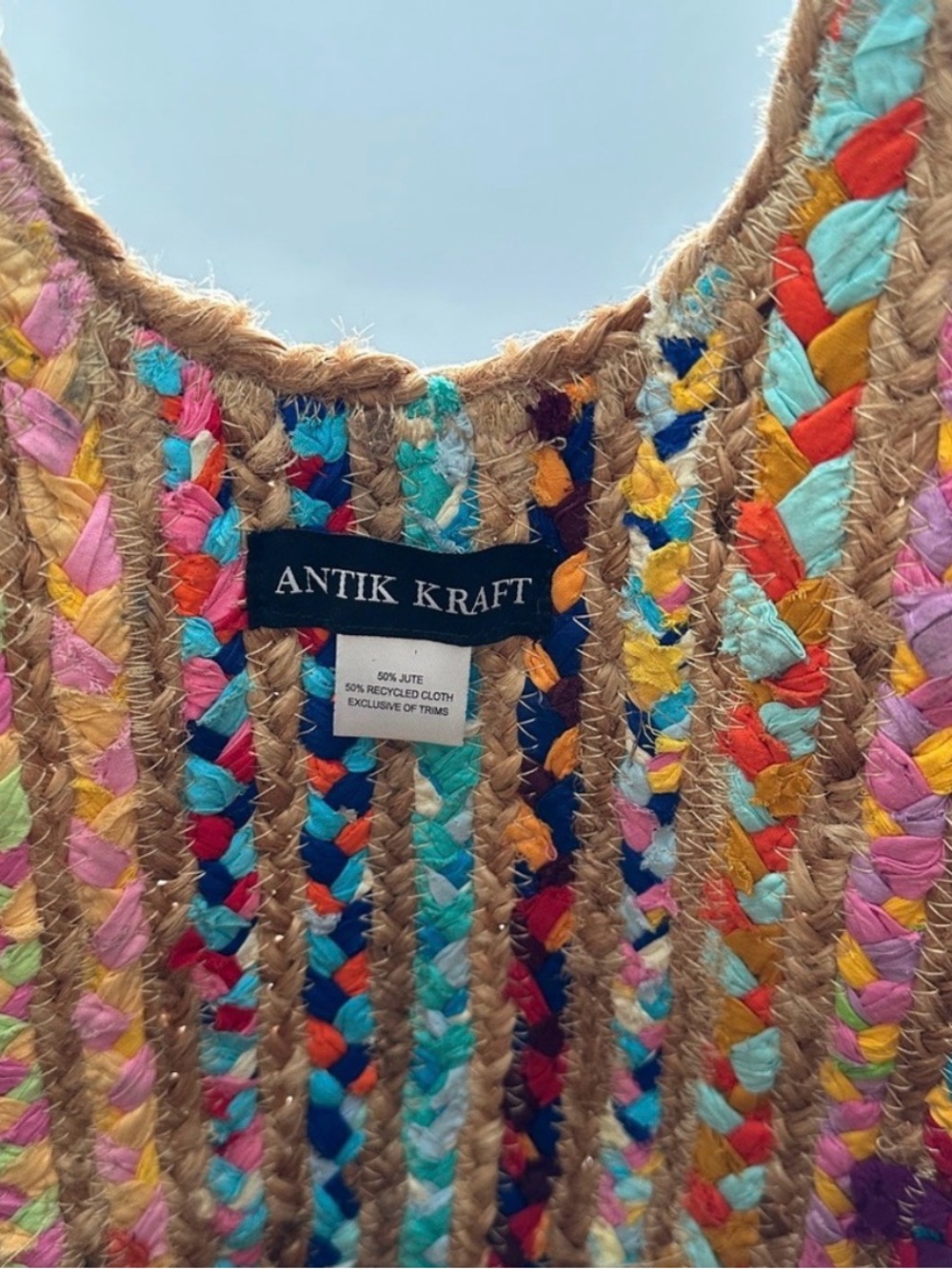 New ANTIK KRAFT Ruhi Tote Large Boho Colorful Woven Jute & Cloth Purse Beach Bag - Picture 2 of 6
